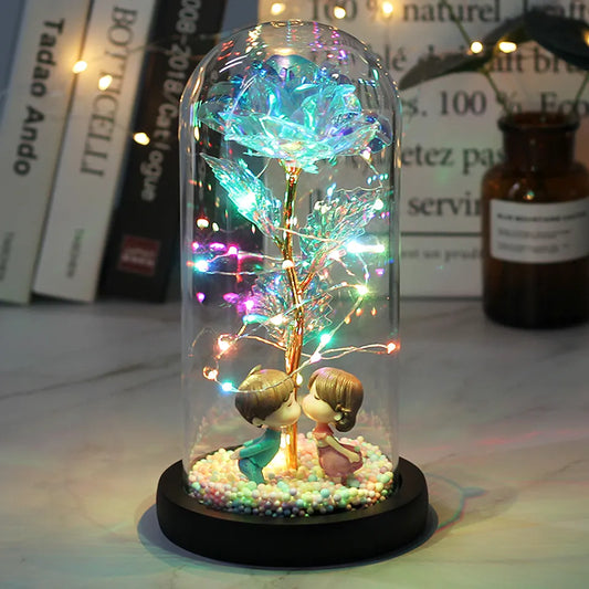 LED Enchanted Galaxy Rose Eternal Beauty And The Beast Rose With Fairy Lights In Dome